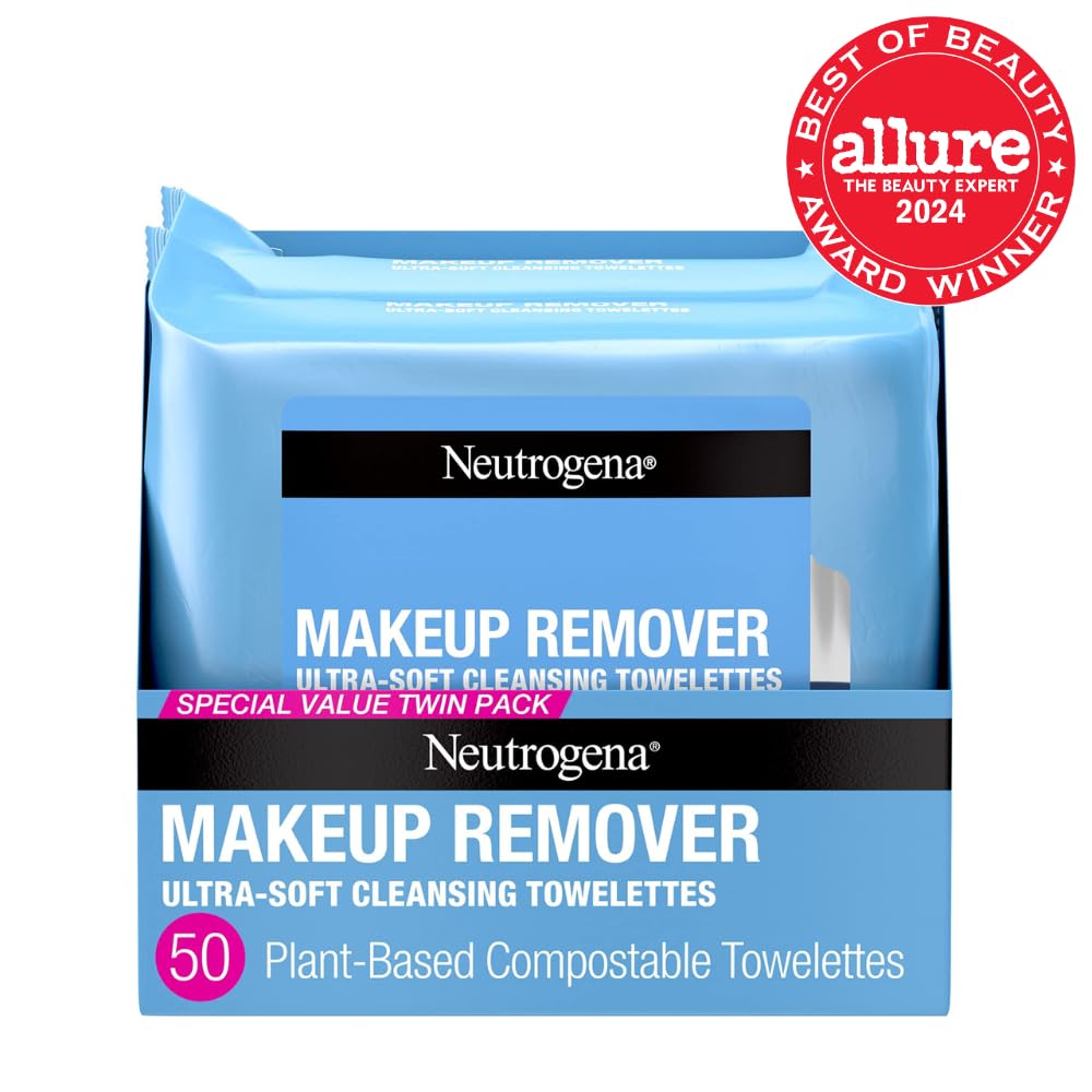 Neutrogena Makeup Remover Wipes – Alcohol-Free, Plant-Based, 25 Count (Twin Pack), For Waterproof Makeup