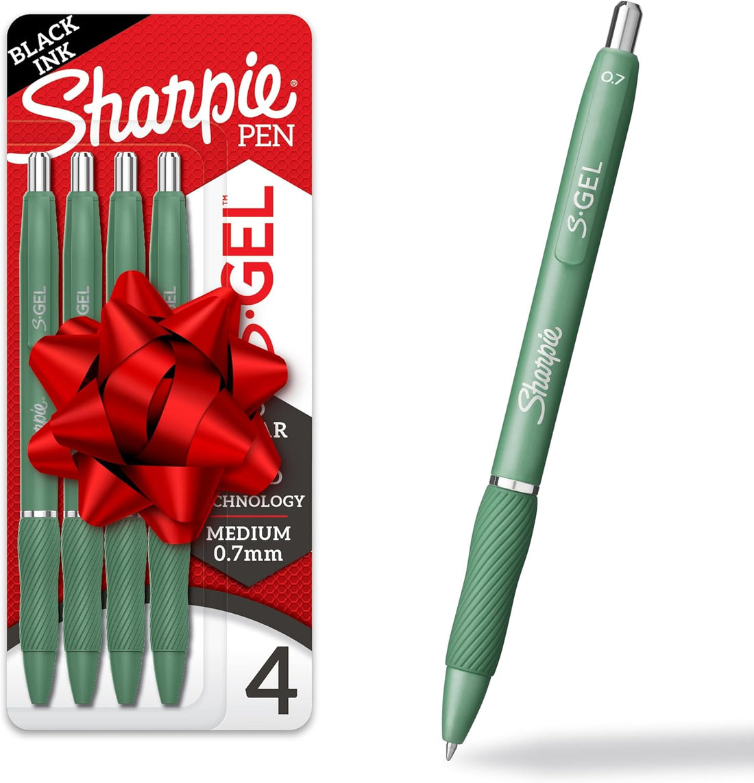 SHARPIE S-Gel, Gel Pens, Drawing Pens, Gel Ink Pens For Journaling, Writing Pens, Coloring Pens, Medium Point Pens (0.7Mm), Green Barrel, Stocking Stuffers, Black Ink, 4 Count