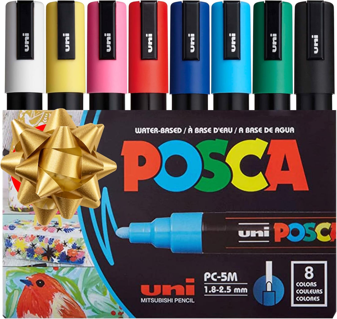 "8-Pack Posca Paint Markers - Holiday Edition, Acrylic Paint Pens for Kids & Adults, 5M Medium Markers with Reversible Tips, Perfect Art Supplies Gift Set"