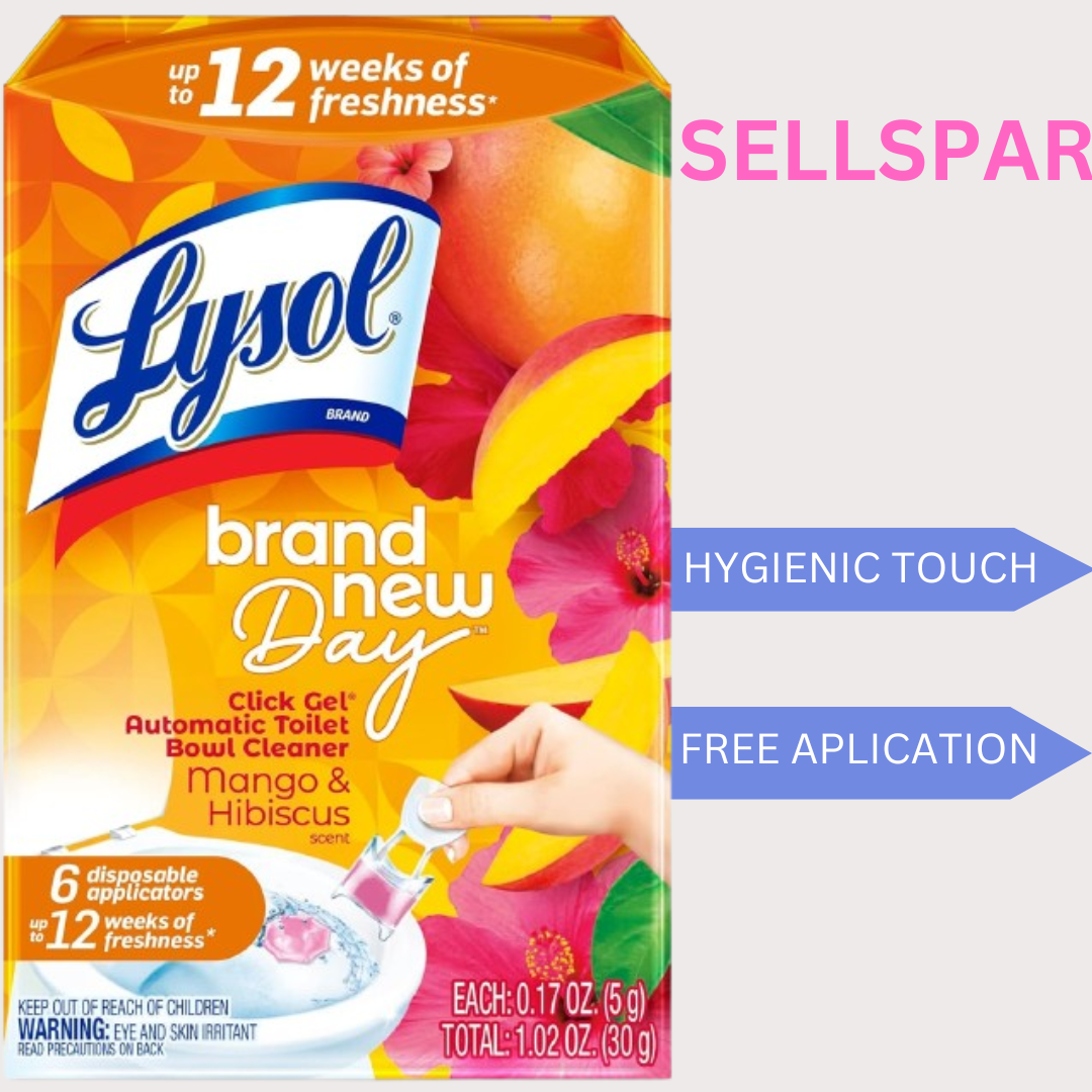 Lysol Click Gel Toilet Bowl Cleaner – Mango & Hibiscus, 6 Count, Cleans & Refreshes